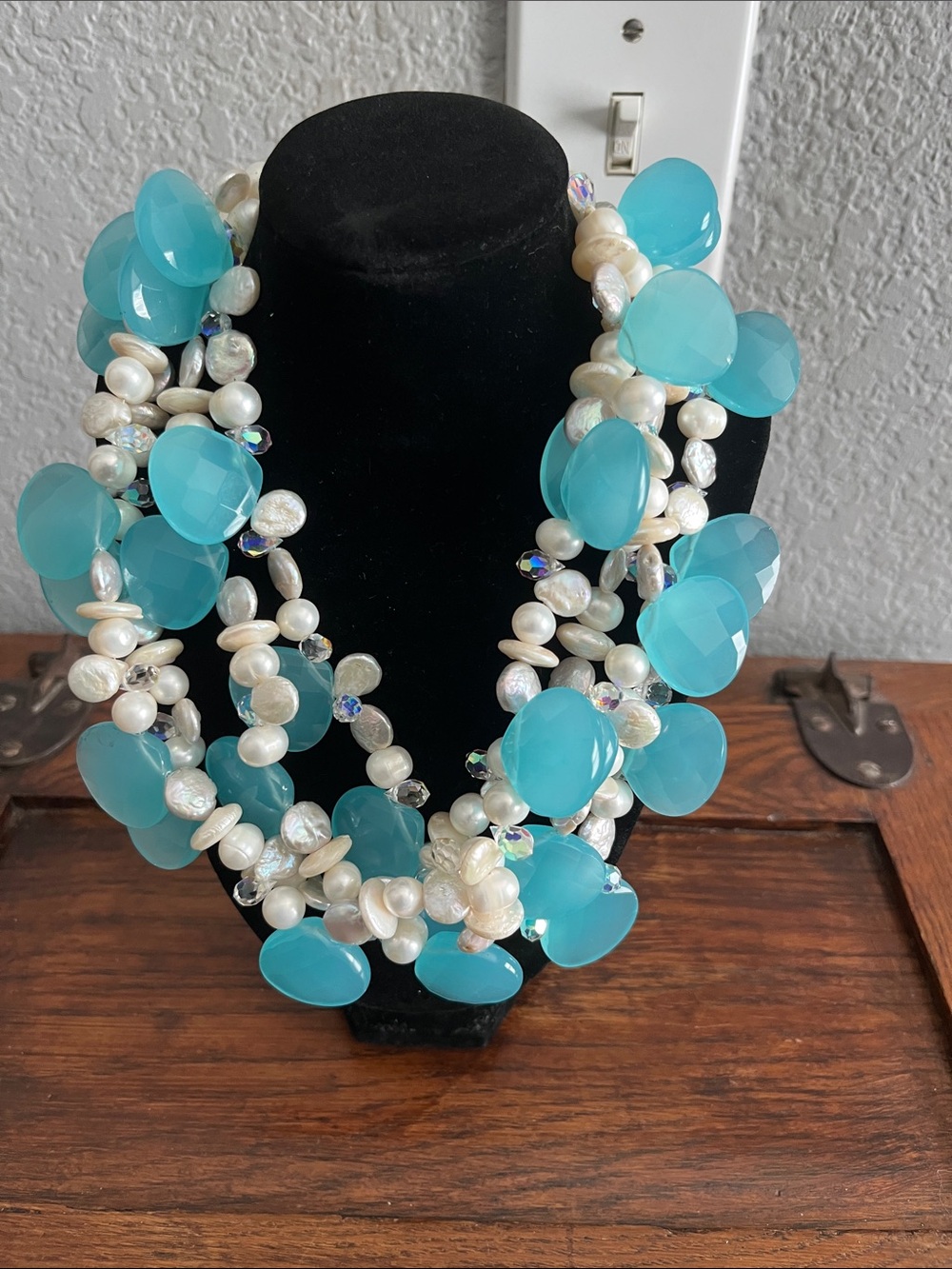 Multi-Strand Turquoise Pearl Statement Necklace